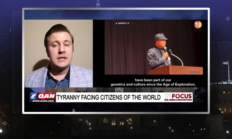 Video still from In Focus on One America News Network during an interview with the guest, Peter Sweden.