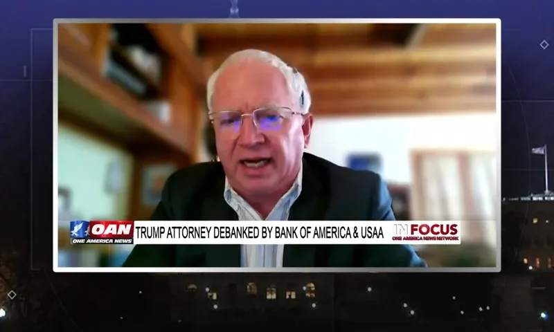 Video still from In Focus on One America News Network during an interview with the guest, Dr. John Eastman.