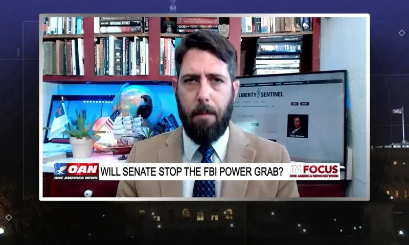 Video still from In Focus on One America News Network during an interview with the guest, Alex Newman.