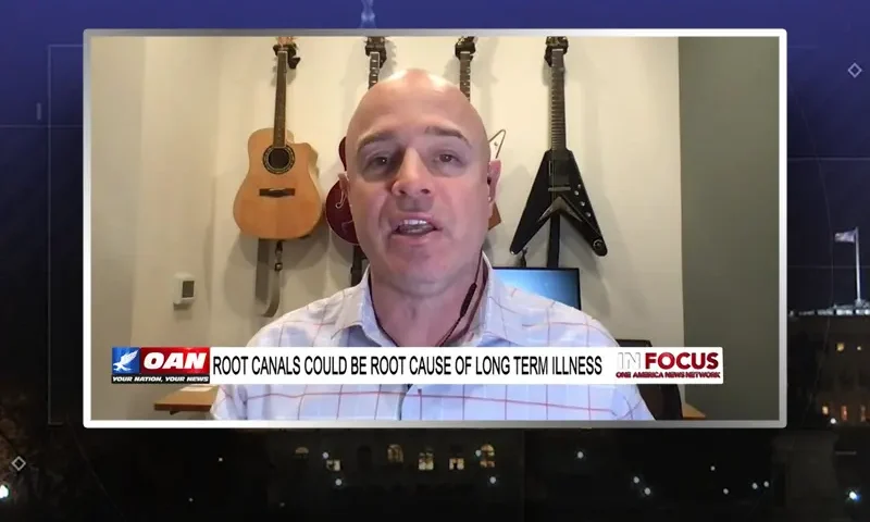 Video still from In Focus on One America News Network during an interview with the guest, Dr. Kelly J. Blodgett, DMD, NMD.