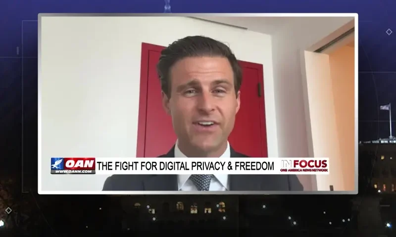 Video still from In Focus on One America News Network during an interview with the guest, John McEntee.