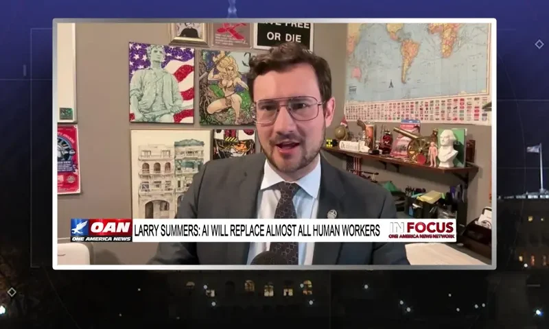 Video still from In Focus on One America News Network during an interview with the guest, Harrison Smith.
