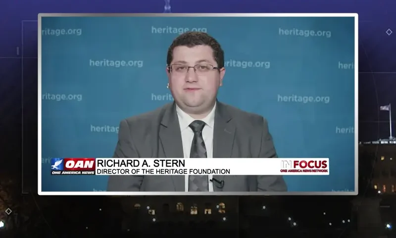 Video still from In Focus on One America News Network during an interview with the guest, Richard Stern.