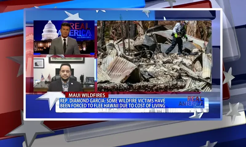 Video still from Real America on One America News Network during an interview with the guest, Diamond Garcia.
