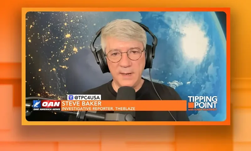 Video still from Tipping Point on One America News Network during an interview with the guest, Steve Baker.