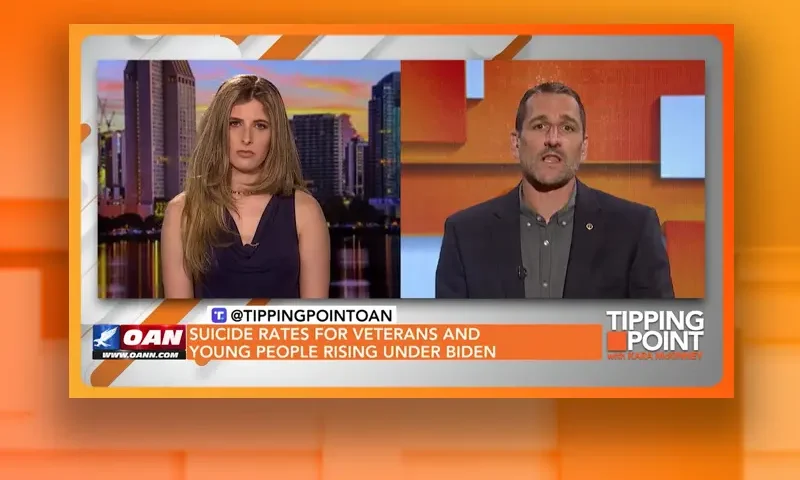 Video still from Tipping Point on One America News Network showing a split screen of the host on the left side, and on the right side is the guest, Jeremy Stalnecker.