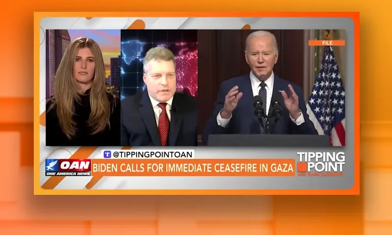 Video still from Tipping Point on One America News Network during an interview with the guest, John Rossomando.