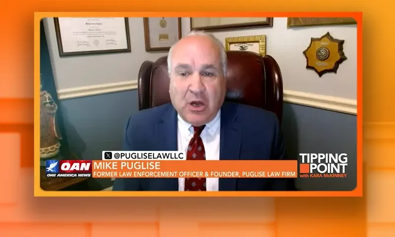 Video still from Tipping Point on One America News Network during an interview with the guest, Mike Puglise.
