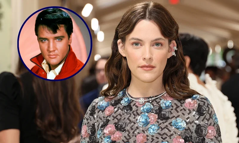 (L) 044636 02: Singer Elvis Presley poses for a studio portrait. (Photo by Liaison) / (R) NEW YORK, NEW YORK - MAY 06: Riley Keough attends The 2024 Met Gala Celebrating "Sleeping Beauties: Reawakening Fashion" at The Metropolitan Museum of Art on May 06, 2024 in New York City. (Photo by Dia Dipasupil/Getty Images)