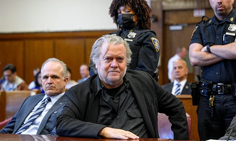 NEW YORK, NEW YORK - MAY 25: Steve Bannon, former advisor to President Donald Trump, appears in Manhattan Supreme Court to set his trial date on May 25, 2023 in New York City. Last year, Bannon was charged with money laundering, conspiracy, and attempting to defraud in connection with the 'We Build the Wall' scheme. These state charges mirrored the federal charges for which Bannon was pardoned by former President Donald Trump. Bannon and his associates were accused of deceiving contributors in a private $25 million fundraising campaign aimed at constructing a border wall between the U.S. and Mexico. The trial date was set for May 27, 2024. (Photo by Curtis Means-Pool/Getty Images)