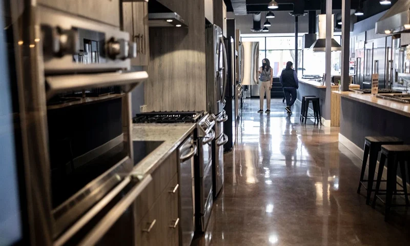 NORTH BETHESDA, MARYLAND - APRIL 12: Kitchen appliances sit on display at an ABW Appliance showroom on April 12, 2022 in North Bethesda, Maryland. The Bureau of Labor Statistics announced the latest inflation report that showed prices rose 8.5 percent in March, compared to this time last year. (Photo by Anna Moneymaker/Getty Images)