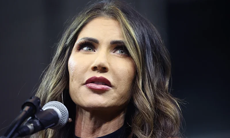 RAPID CITY, SOUTH DAKOTA - SEPTEMBER 08: South Dakota Governor Kristi Noem speaks at the Monument Leaders Rally hosted by the South Dakota Republican Party before introducing former President Donald Trump on September 08, 2023 in Rapid City, South Dakota. Noem endorsed Trump during the event. (Photo by Scott Olson/Getty Images)