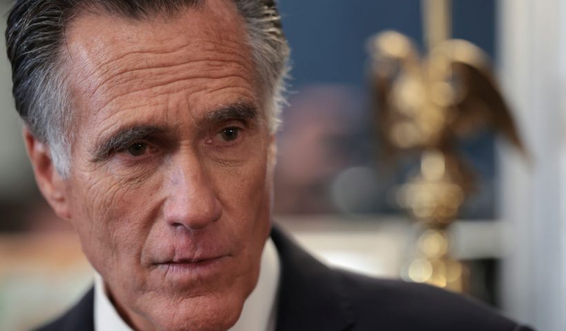 WASHINGTON, DC - SEPTEMBER 13: Sen. Mitt Romney (R-UT) answers questions in his office after announcing he will not seek re-election on September 13, 2023 in Washington, DC. Romney Called for a "new generation of leaders" while also criticizing both U.S. President Joe Biden and former U.S. President Donald Trump. (Photo by Win McNamee/Getty Images)