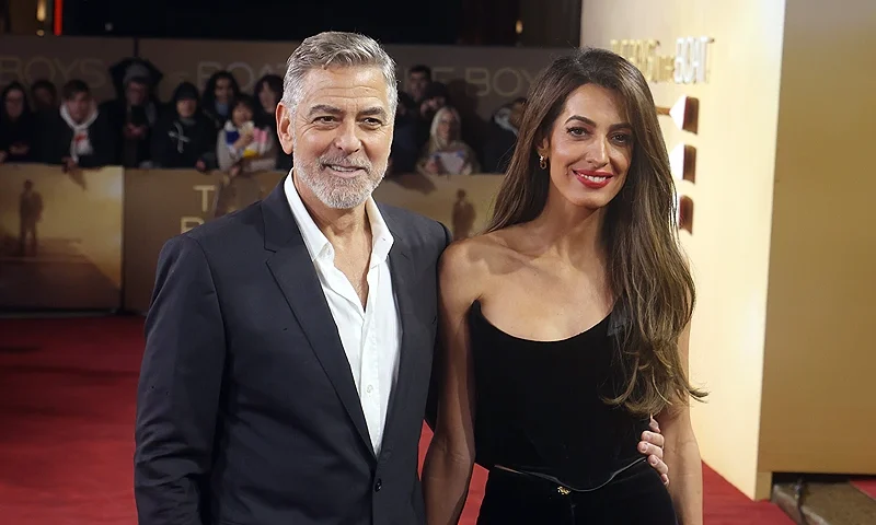 LONDON, ENGLAND - DECEMBER 03: George Clooney and Amal Clooney attend the UK premiere of "The Boys In The Boat" at Curzon Cinema Mayfair on December 03, 2023 in London, England. (Photo by Neil P. Mockford/Getty Images)