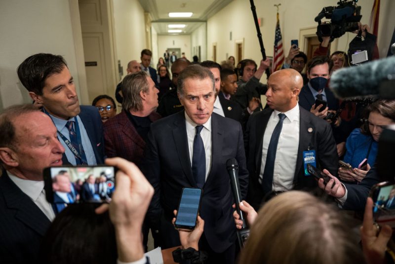 WASHINGTON, DC - JANUARY 10: Hunter Biden, son of U.S. President Joe Biden, departs a House Oversight Committee meeting at Capitol Hill on January 10, 2024 in Washington, DC. The committee is meeting today as it considers citing him for Contempt of Congress. (Photo by Kent Nishimura/Getty Images)