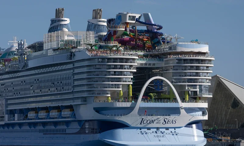 World's Large Cruise Ship Icon Of The Seas Returns Back To Port In Miami MIAMI, FLORIDA - FEBRUARY 03: The Royal Caribbean's Icon of the Seas, billed as the world's largest cruise ship, is moored at PortMiami after returning from its maiden voyage on February 03, 2024, in Miami, Florida. The 1,197-foot long ship cost $1.79 billion to build, has 20 decks, and can hold a maximum of 7,600 people. (Photo by Joe Raedle/Getty Images)