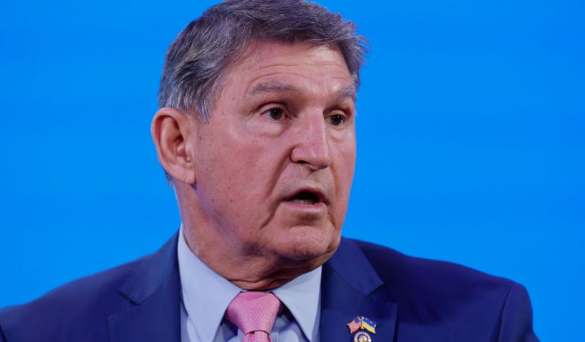 WASHINGTON, DC - MARCH 19: Sen. Joe Manchin (D-WV) speaks during the third annual Axios What's Next Summit at the Planet Word Museum on March 19, 2024 in Washington, DC. With a focus on the future of the workspace and how artificial intelligence will play a role policy, news and other disciplines, the summit heard from members of Congress, Biden cabinet secretaries and media executives. (Photo by Chip Somodevilla/Getty Images)