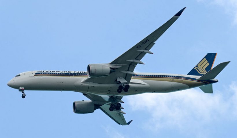 An Airbus A350 Singapore Airlines aircraft approaches for landing at Singapore Changi Airport in Singapore on March 24, 2024. (Photo by Roslan RAHMAN / AFP) (Photo by ROSLAN RAHMAN/AFP via Getty Images)