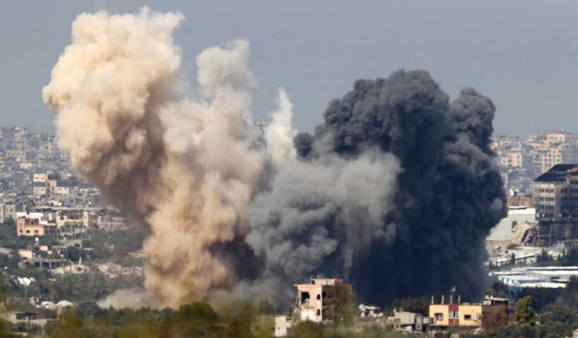 This picture taken from Israel's southern border with the Gaza Strip shows smoke billowing following an Israeli strike in the besieged Palestinian territory on March 27, 2024, amid the ongoing conflict between Israel and the militant group Hamas. (Photo by JACK GUEZ / AFP) (Photo by JACK GUEZ/AFP via Getty Images)