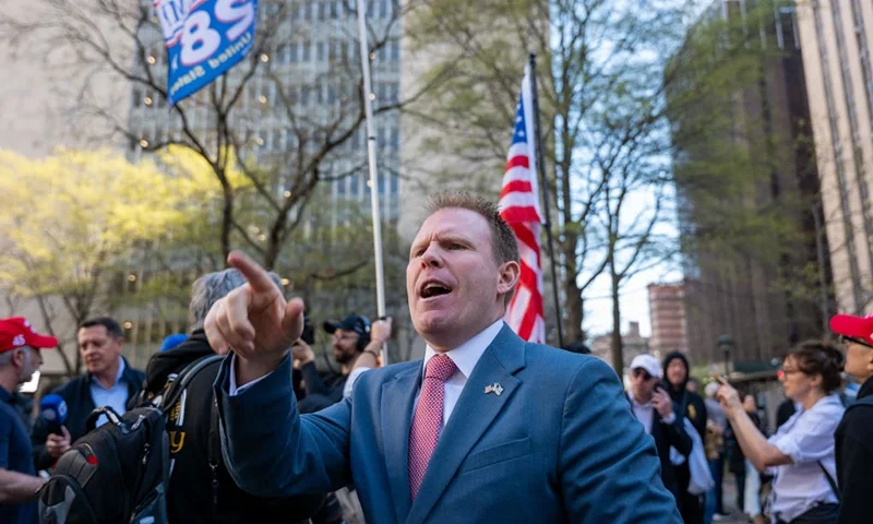 NEW YORK, NEW YORK - APRIL 15: Andrew Giuliani gathers with other Trump supporters outside of the Manhattan Criminal Courthouse for the start of first-ever criminal trial against a former president of the United States on April 15, 2024 in New York City. Former President Donald Trump faces 34 felony counts of falsifying business records in the first of his criminal cases to go to trial. (Photo by Spencer Platt/Getty Images)