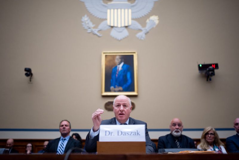 WASHINGTON, DC - MAY 1: EcoHealth Alliance President Dr. Peter Daszak speaks during a House Select Subcommittee hearing on the Coronavirus Pandemic on Capitol Hill on May 1, 2024 in Washington, DC. The hearing is part of an investigation into Daszak, who's organization is a non-profit whose goal is to prevent pandemics and was involved in investigations into the origin of the COVID-19 pandemic. (Photo by Andrew Harnik/Getty Images)