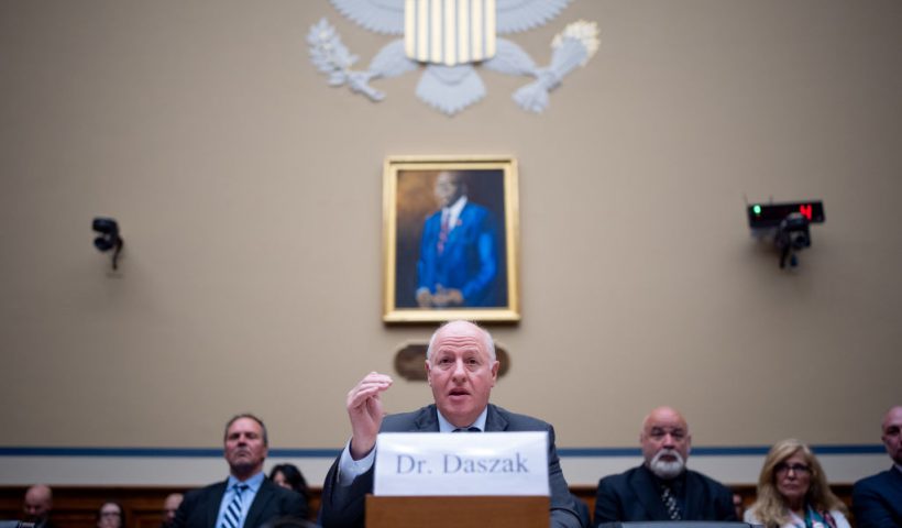 WASHINGTON, DC - MAY 1: EcoHealth Alliance President Dr. Peter Daszak speaks during a House Select Subcommittee hearing on the Coronavirus Pandemic on Capitol Hill on May 1, 2024 in Washington, DC. The hearing is part of an investigation into Daszak, who's organization is a non-profit whose goal is to prevent pandemics and was involved in investigations into the origin of the COVID-19 pandemic. (Photo by Andrew Harnik/Getty Images)
