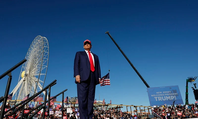 WILDWOOD, NEW JERSEY - MAY 11: Republican presidential candidate former U.S. President Donald Trump arrives for his campaign rally in Wildwood Beach on May 11, 2024 in Wildwood, New Jersey. The former President and presumptive Republican nominee held a campaign rally as his hush money trial takes a weekend break. Michael Cohen, Trump's former attorney, is expected to be called to testify on Monday when the trial resumes. (Photo by Michael M. Santiago/Getty Images)