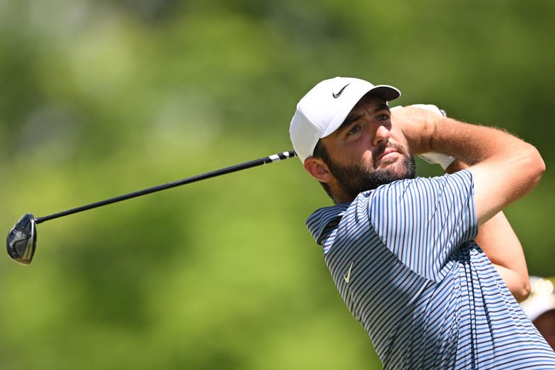 LOUISVILLE, KENTUCKY - MAY 19: Scottie Scheffler of the United States plays his shot from the 12th tee during the final round of the 2024 PGA Championship at Valhalla Golf Club on May 19, 2024 in Louisville, Kentucky. (Photo by Ross Kinnaird/Getty Images)