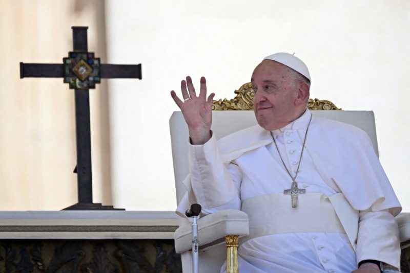 Pope Francis celebrates a mass on World Children's Day at St Peter's Basilica in the Vatican on May 26, 2024. (Photo by Filippo MONTEFORTE / AFP) (Photo by FILIPPO MONTEFORTE/AFP via Getty Images)