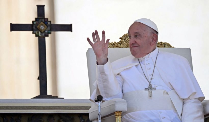 Pope Francis celebrates a mass on World Children's Day at St Peter's Basilica in the Vatican on May 26, 2024. (Photo by Filippo MONTEFORTE / AFP) (Photo by FILIPPO MONTEFORTE/AFP via Getty Images)