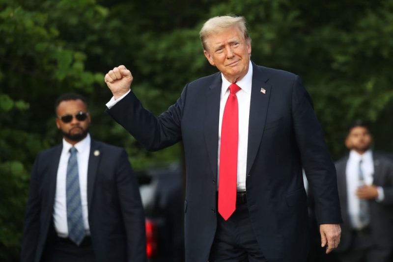 NEW YORK, NEW YORK - MAY 23: Former President Donald Trump arrives at a rally in the historical Democratic district of the South Bronx on May 23, 2024 in New York City. The Bronx, home to a large Latino community, has been a Democratic base for generations of voters and the rally comes as Trump looks to attract more non-white voters. A Manhattan jury is set to begin deliberations on whether to convict Trump of felony charges in his criminal hush money trial. (Photo by Spencer Platt/Getty Images)
