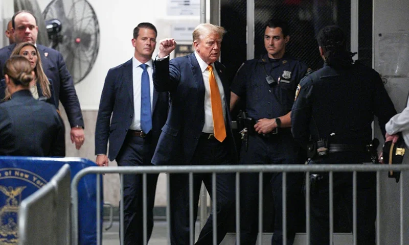 NEW YORK, NEW YORK - MAY 29: Former U.S. President Donald Trump returns to the courtroom during his hush money trial at Manhattan Criminal Court on May 29, 2024 in New York City. Judge Juan Merchan gave the jury their instructions, and deliberations began today. The former president faces 34 felony counts of falsifying business records in the first of his criminal cases to go to trial. (Photo by Curtis Means-Pool/Getty Images)