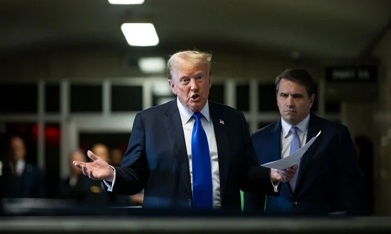 NEW YORK, NEW YORK - MAY 30: Former U.S. President Donald Trump speaks to the media as he arrives to court for his hush money trial at Manhattan Criminal Court on May 30, 2024 in New York City. Judge Juan Merchan gave the jury instructions, and deliberations are entering their second day. The former president faces 34 felony counts of falsifying business records in the first of his criminal cases to go to trial. (Photo by Justin Lane - Pool/Getty Images)