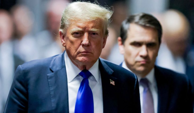 Former US President and Republican presidential candidate Donald Trump walks to speak to the press after he was convicted in his criminal trial at Manhattan Criminal Court in New York City, on May 30, 2024. A New York jury convicted Donald Trump on all charges in his hush money case on May 30, 2024 in a seismic development barely five months ahead of the election where he seeks to recapture the White House. (Photo by JUSTIN LANE / POOL / AFP) (Photo by JUSTIN LANE/POOL/AFP via Getty Images)