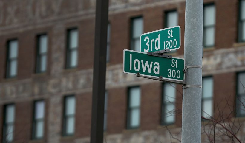 SIOUX CITY, IA - JANUARY 29: A street sign on the corner of iowa and 3rd in Sioux City on January 30, 2016 in Sioux City, Iowa. Candidates who are seeking the nominations from the Republican and Democratic Party are touring the state campaigning for votes before the Iowa caucus that takes place on February 1. (Photo by Christopher Furlong/Getty Images)