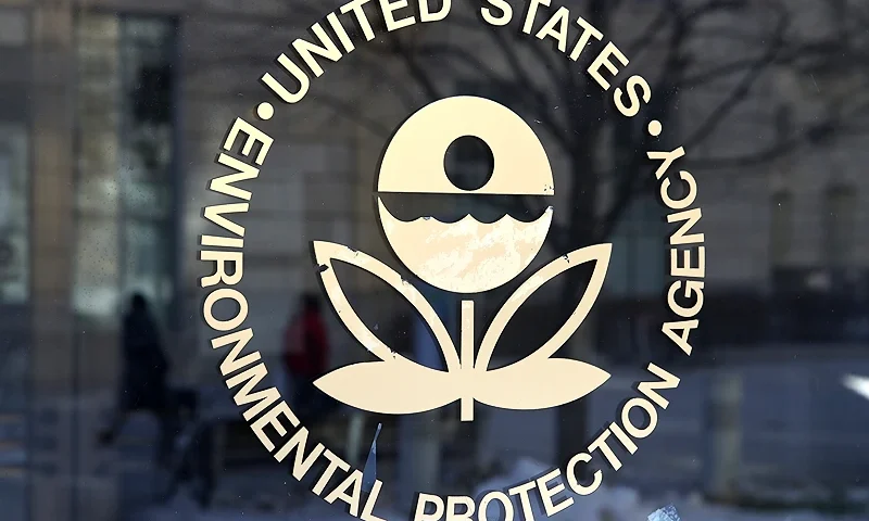 WASHINGTON, DC - MARCH 16: The U.S. Environmental Protection Agency's (EPA) logo is displayed on a door at its headquarters on March 16, 2017 in Washington, DC. U.S. President Donald Trump's proposed budget for 2018 seeks to cut the EPA's budget by 31 percent from $8.1 billion to $5.7 billion. (Photo by Justin Sullivan/Getty Images)