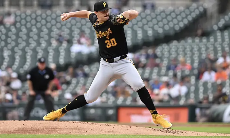 Pittsburgh Pirates pitcher Paul Skenes (30) throws a pitch against the Detroit Tigers in the first inning at Comerica Park. Mandatory Credit: Lon Horwedel-USA TODAY Sports