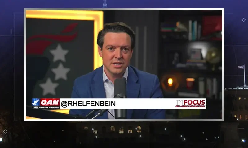 Video still from In Focus on One America News Network during an interview with the guest, Ryan Helfenbein.