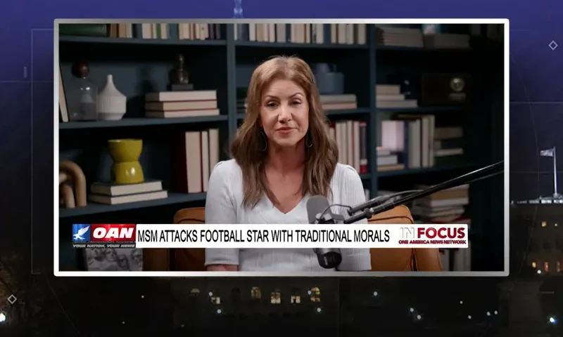 Video still from In Focus on One America News Network during an interview with the guest, Jill Simonian.