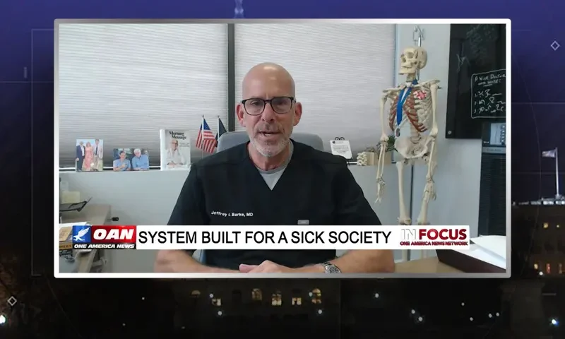 Video still from In Focus on One America News Network during an interview with the guest, Dr. Jeff Barke.