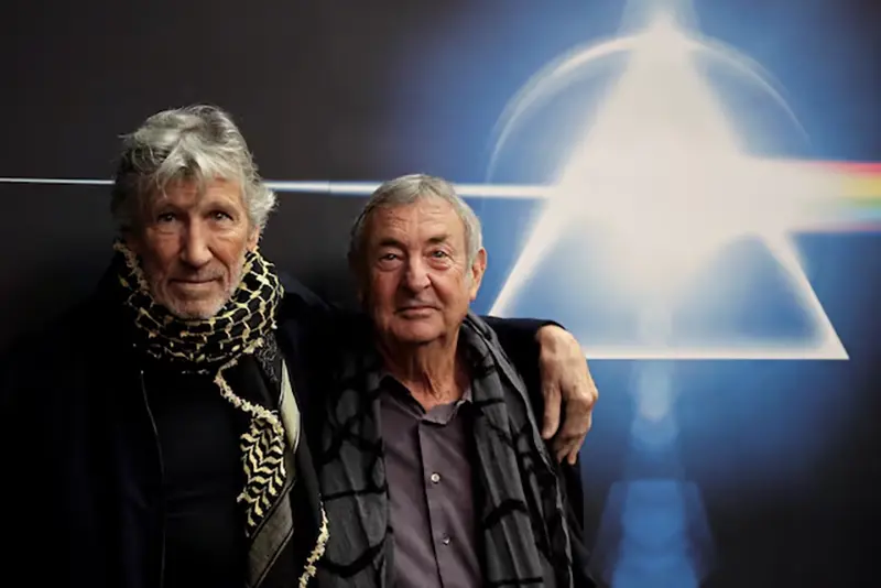 Band members Roger Waters (L) and Nick Mason pose before the unveiling of "The Pink Floyd Exhibition: Their Mortal Remains" at the Macro Museum in Rome, Italy January 16, 2018. REUTERS/Max Rossi/File Photo