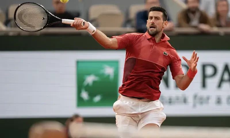 Novak Djokovic of Serbia returns a shot during his match against Francisco Cerundolo of Argentina on day nine of Roland Garros at Stade Roland Garros. Mandatory Credit: Susan Mullane-USA TODAY Sports/File Photo