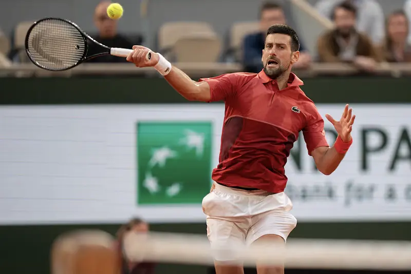 Novak Djokovic of Serbia returns a shot during his match against Francisco Cerundolo of Argentina on day nine of Roland Garros at Stade Roland Garros. Mandatory Credit: Susan Mullane-USA TODAY Sports/File Photo