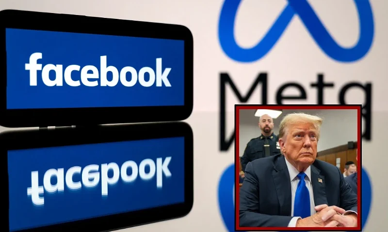 (L)This picture taken on January 12, 2023 in Toulouse, southwestern France shows a smartphone and a computer screen displaying the logos of the social network Facebook and its parent company Meta. (Photo by Lionel BONAVENTURE / AFP) (Photo by LIONEL BONAVENTURE/AFP via Getty Images) / (R) NEW YORK, NEW YORK - MAY 30: Former U.S. President Donald Trump appears in court for his hush money trial at Manhattan Criminal Court on May 30, 2024 in New York City. Judge Juan Merchan gave the jury instructions, and deliberations are entering their second day. The former president faces 34 felony counts of falsifying business records in the first of his criminal cases to go to trial. (Photo by Steven Hirsch-Pool/Getty Images)