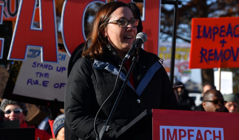 WASHINGTON, DC - DECEMBER 18: Kelly Magsamen, VP for International Policy and Security at CAP speaks at at the U.S. Capitol on December 18, 2019 in Washington, DC. (Photo by Larry French/Getty Images for MoveOn.org)