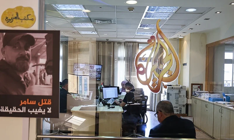 A picture shows a view of the Al Jazeera television network offices in Ramallah in the occupied West Bank on May 5, 2024. Israel's Prime Minister said on May 5 that his government has decided to shut down the Qatar-based news channel Al Jazeera, with which his administration has had a long-running feud. (Photo by Zain JAAFAR / AFP) (Photo by ZAIN JAAFAR/AFP via Getty Images)