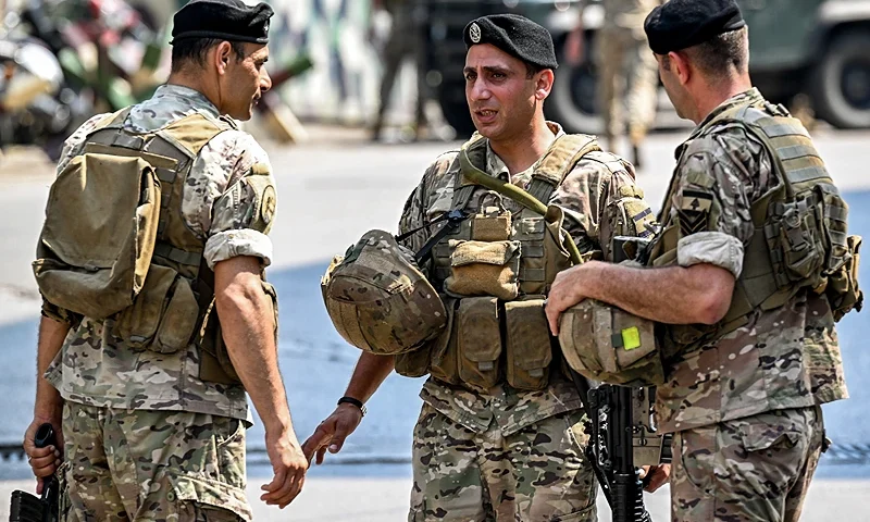 Lebanese army soldiers deploy near the US embassy in Beirut on June 5, 2024, after a Syrian man was arrested following a shooting near the embassy. (Photo by JOSEPH EID / AFP) (Photo by JOSEPH EID/AFP via Getty Images)