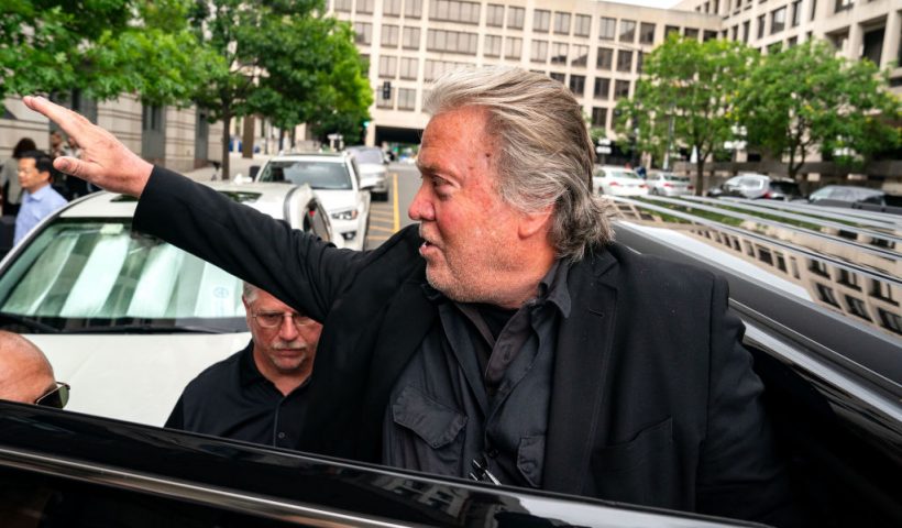 WASHINGTON, DC - JUNE 6: Steve Bannon, former advisor to President Donald Trump, departs the E. Barrett Prettyman U.S. Courthouse on June 6, 2024 in Washington, DC. Bannon has been ordered to begin serving his four-month prison sentence on July 1 for two counts of contempt of Congress after failing to comply with a congressional subpoena related to the Jan. 6, 2021, attack on the U.S. Capitol. (Photo by Kent Nishimura/Getty Images)