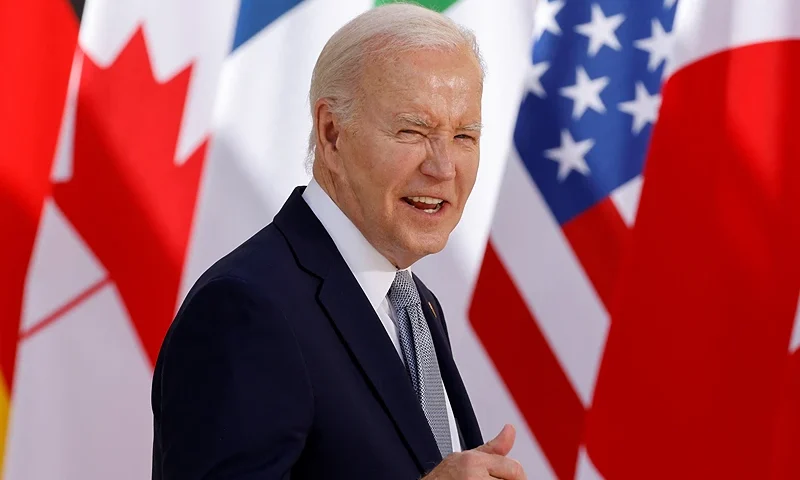 US President Joe Biden gives a thumbs up upon arrival at the Borgo Egnazia resort for the G7 Summit hosted by Italy in Apulia region, on June 13, 2024 in Savelletri. Leaders of the G7 wealthy nations gather in southern Italy this week against the backdrop of global and political turmoil, with boosting support for Ukraine top of the agenda. (Photo by Ludovic MARIN / AFP) (Photo by LUDOVIC MARIN/AFP via Getty Images)
