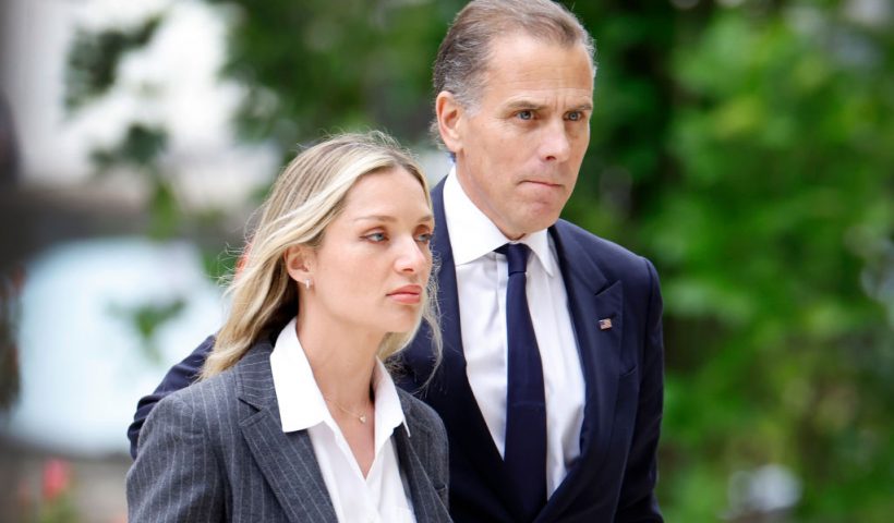WILMINGTON, DELAWARE - JUNE 11: Hunter Biden, son of U.S. President Joe Biden, joined by his wife Melissa Cohen Biden, returns to court at the J. Caleb Boggs Federal Building on June 11, 2024 in Wilmington, Delaware. Reports indicate that jurors have reached a verdict in Hunter Biden's trial on felony gun charges. (Photo by Anna Moneymaker/Getty Images)